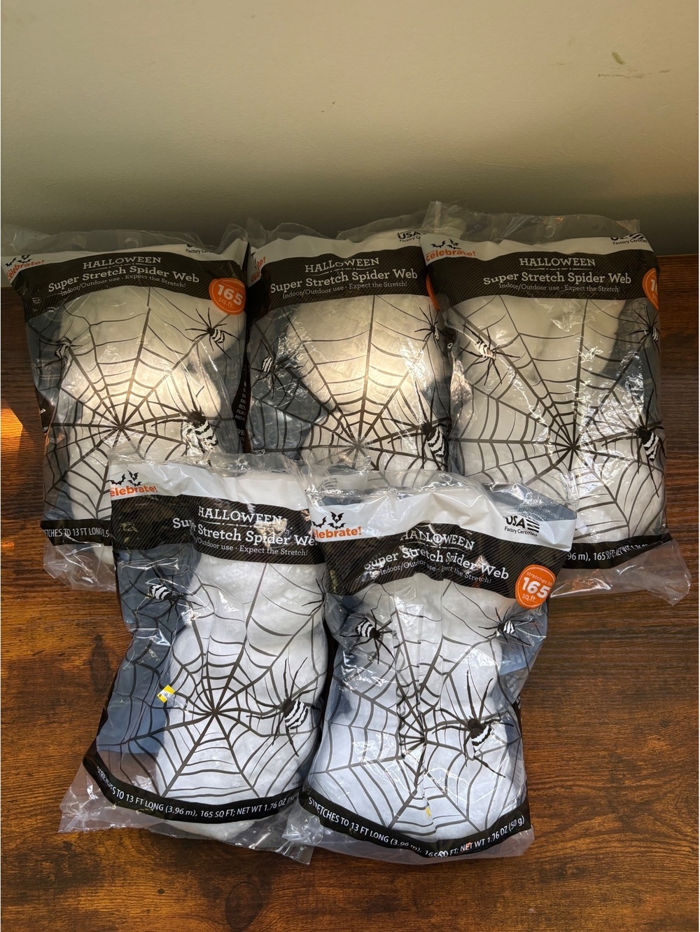 5-Pack Halloween Super Stretch Spider Web Decorations – 165 Sq Ft Each